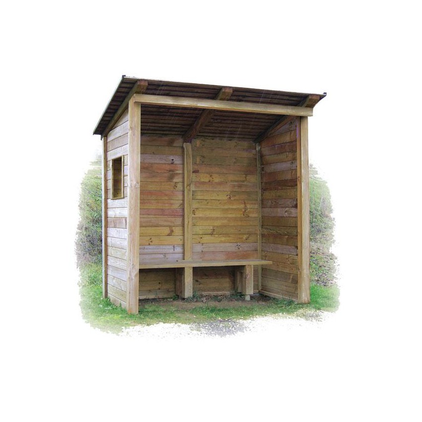 Abri bus en bois - bardage en bois - avec banquette - 250 x 140 cm - pin traité autoclave classe 4_1