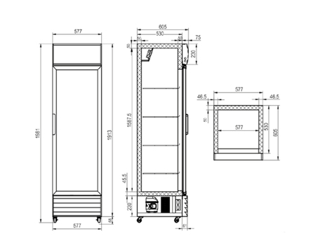 Armoire réfrigérée Aisi 304 - dimensions 1440x700x2070 mm - porte vitrée, froid positif 0/+10°C, capacité 360L_1