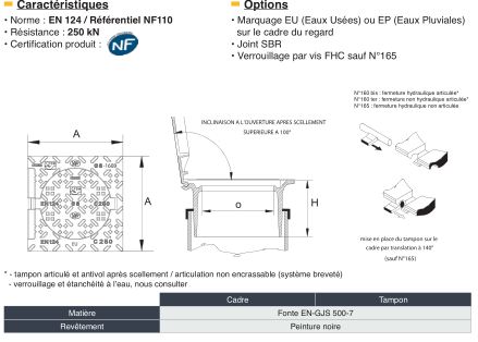 Regard de branchement n°160 bis, n°160 ter et n°165 - Classe C 250 - Fonte EN-GJS 500-7 - Peinture noire_1