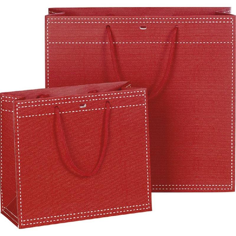 Sac papier rouge poignées corde/oeillet 25x10x22 cm - par 12_1