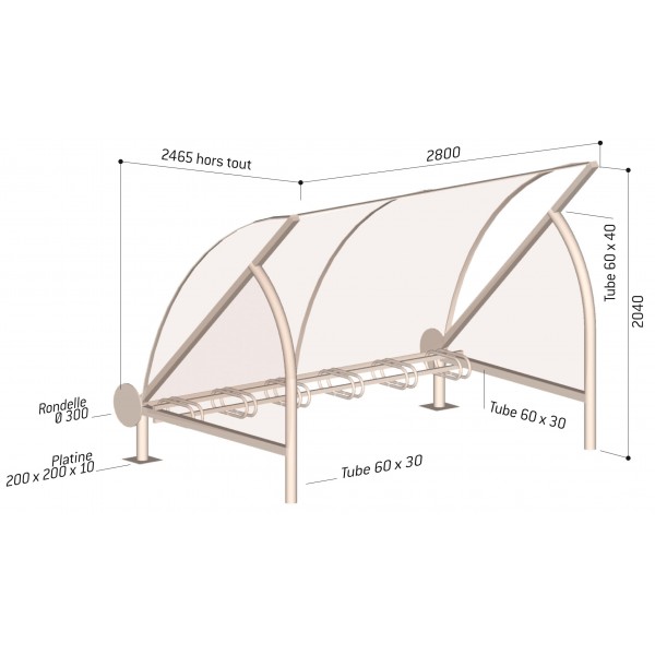 Abri vélo semi-ouvert Demi Lune - structure acier et bardage polycarbonate - 6 vélos_1