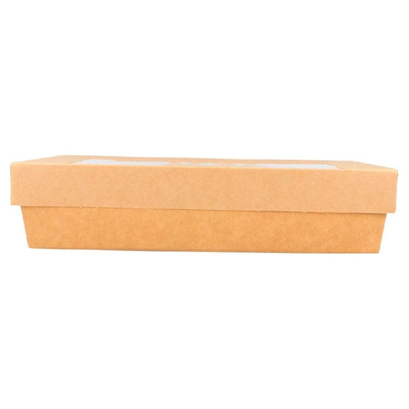 Boîte salade carton Kraft +couv fenêtre antibuée 1300cc 21x14x5cm - par 200_1