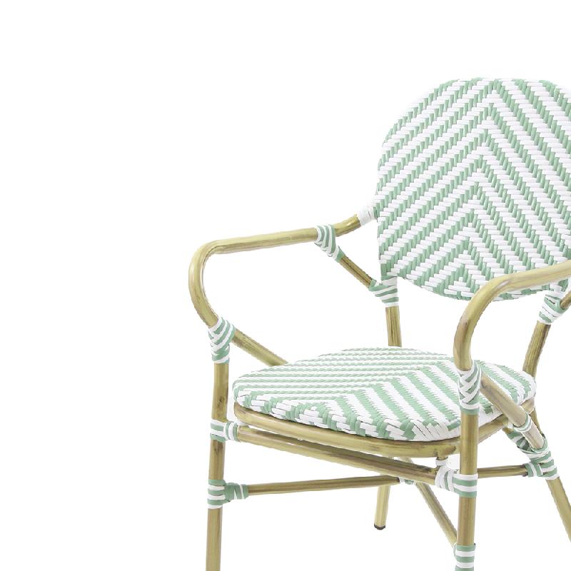 Tango - Fauteuil de bistrot en rotin synthétique bambou-blanc/vert pastel_1