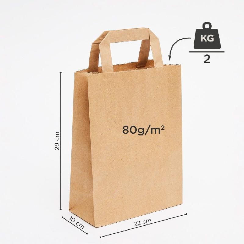 Sac kraft lisse poignées plates brun 22x10x29cm - par 50_1