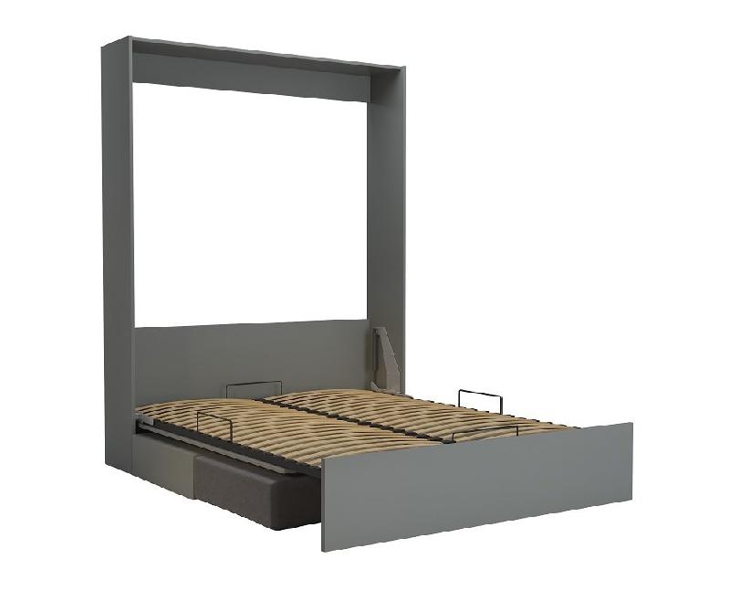 Armoire lit escamotable Dynamo Sofa - Canapé gris mat et microfibre gris - Couchage 160x200 cm avec ouverture assistée_1