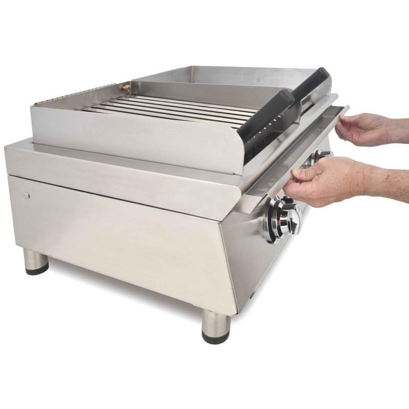 Fry-Top à Gaz DUO plaque lisse en CHROME et Grill - L1000 | Arilex - 100FRYGCBN_1