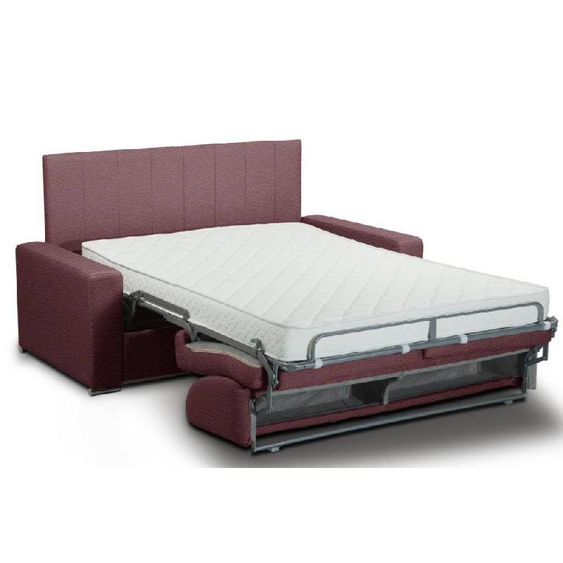 Canapé lit convertible CanapExpress en cuir vachette bordeaux - Matelas mémoire 22 cm - Sommier à lattes - Tête de lit intégrée 140x197 cm_1