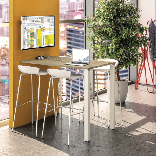 Lounge - Tables hautes Burocéan - Finitions variées en chêne, noyer, blanc perle, hêtre ou érable_1