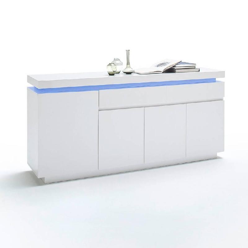 Buffet Ocean laqué blanc brillant - 4 portes, 2 tiroirs, LED inclus - Design contemporain_1
