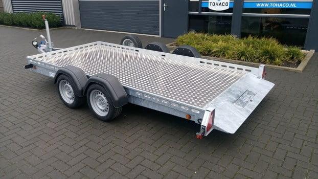Plateau porte-engin abaissable TOHACO à suspensions pneumatiques - 370x150 cm - PTAC 3500 Kg - 2 essieux freinés - Référence MCALU PRO FW150 - Modèle MA235/3715_1