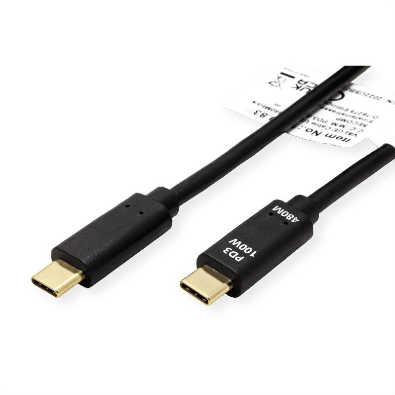 VALUE Câble USB 2.0, C–C, M/M, 100W, noir, 1 m_1