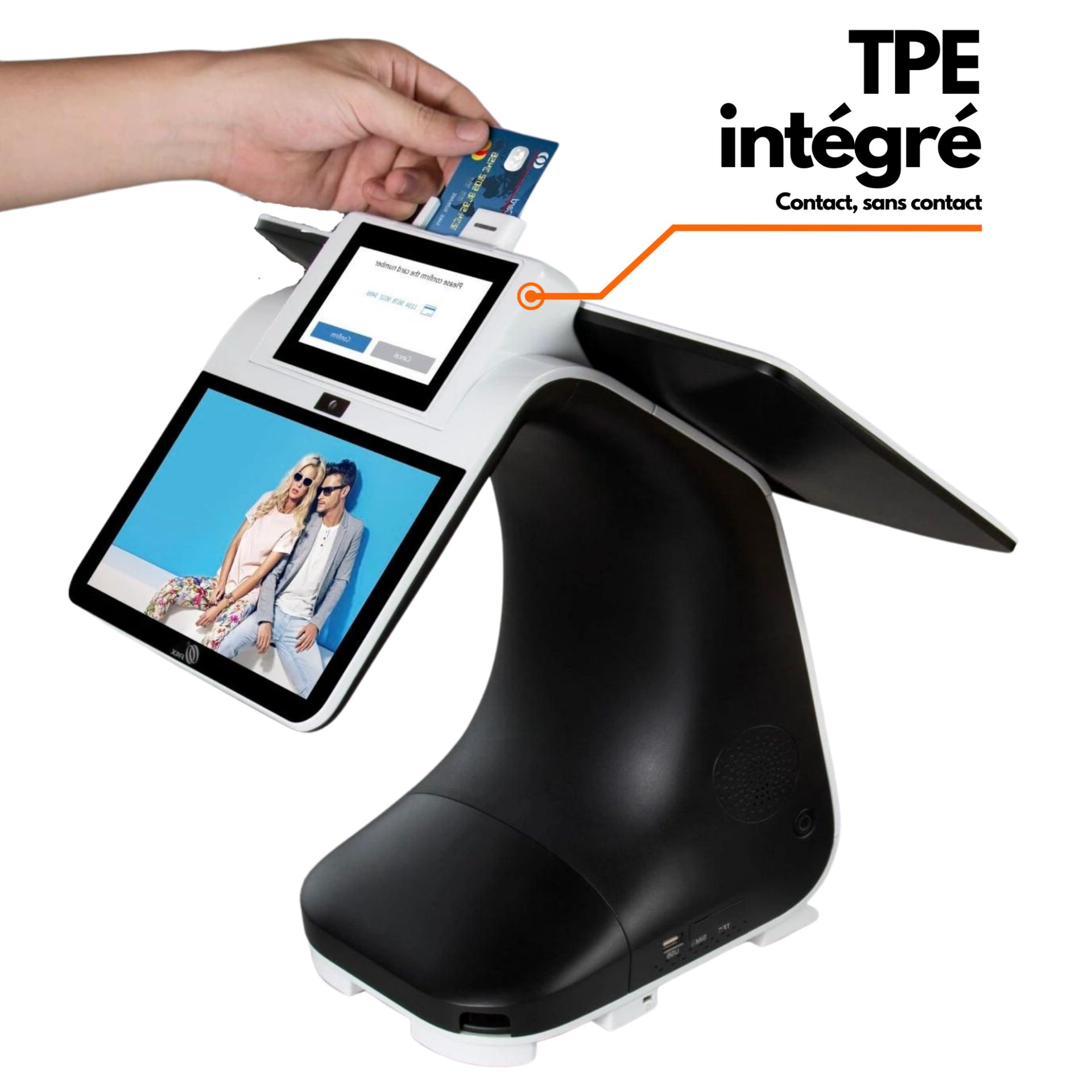 Caisse tactile avec terminal de paiement intégré et afficheur client