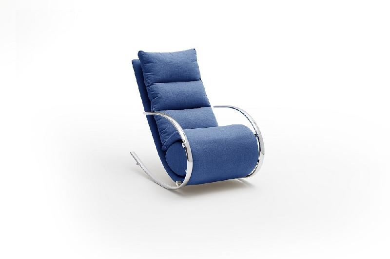 Fauteuil relax Yanis - tissu bleu avec pouf indépendant - structure métal chromé_1