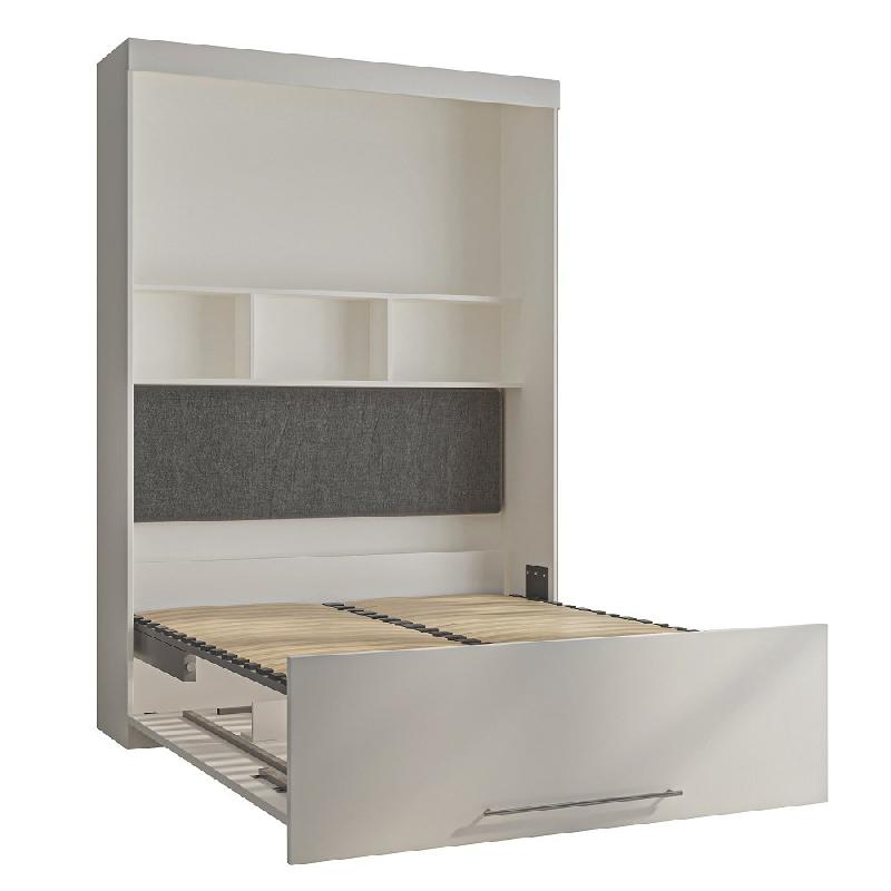 Lit escamotable blanc mat avec système d'ouverture assistée