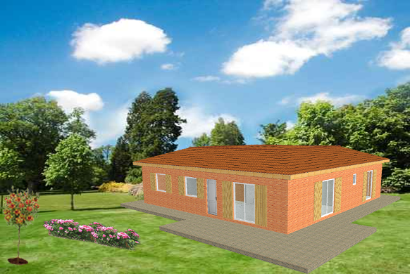 Maison à ossature en bois plain-pied wengé / en kit / surface habitable 161.27 m² / surface brute 209.04 m² / 5 pièces / toit multipente_1