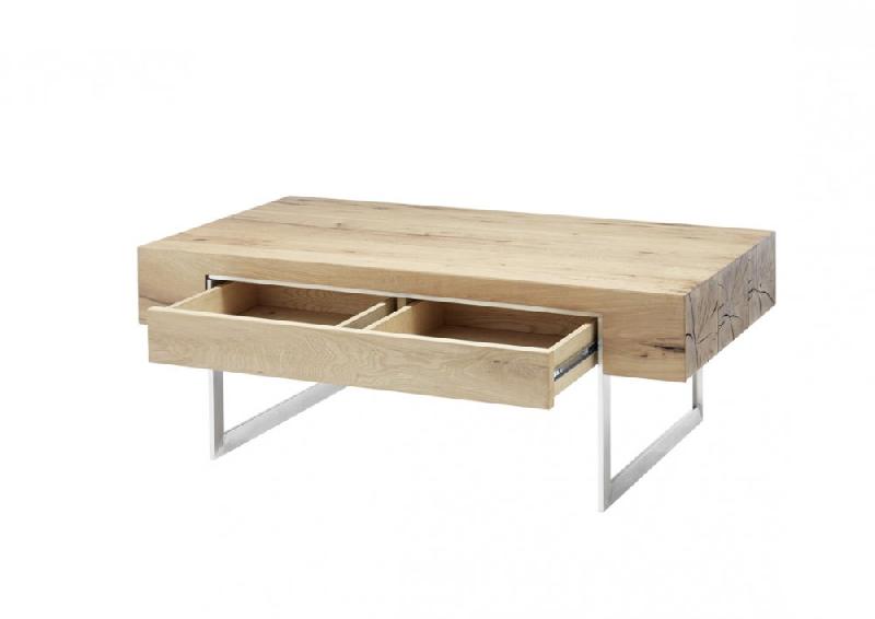 Table basse BATEO - 110 x 60 cm - Plateau chêne huilé - 1 tiroir - Piétement acier brossé_1