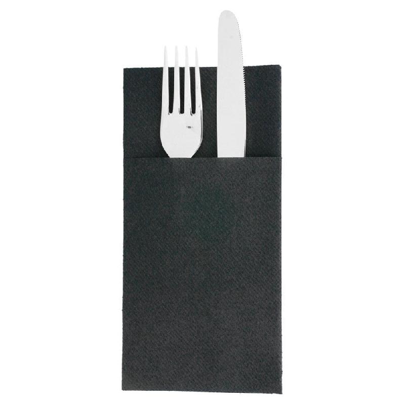Serviette-étui pour couverts intissé noir 40x40cm - par 700_1
