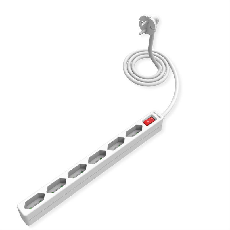VALUE Multiprise 6 ports type Euro, avec interrupteur et fiches profilées, blanc, 2 m_1