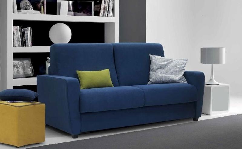 Canapé convertible ouverture express NIVES - 140x190 cm - Matelas 14 cm haute résilience - Tissu bleu_1