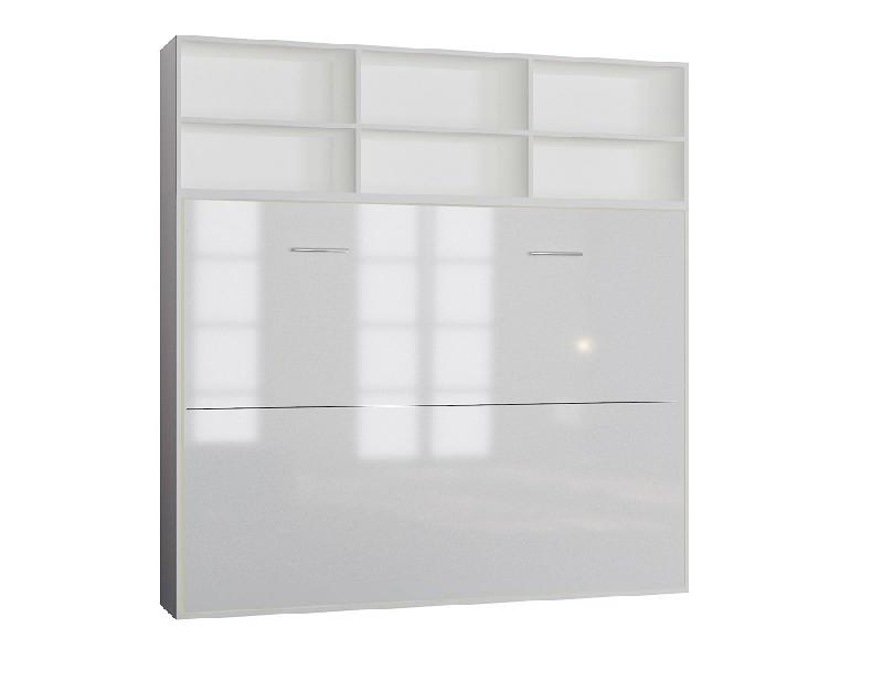 Composition armoire-lit escamotable horizontale STRADA-V2 - Blanc mat et brillant - Couchage 140x200 cm avec colonnes et rangements_1