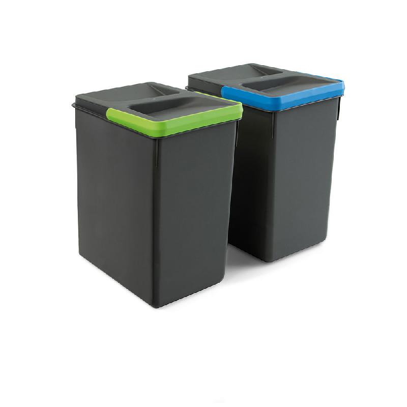 Poubelles pour tiroir de cuisine Recycle Emuca - 2 x 7 litres - Hauteur 266 mm - Gris anthracite_1