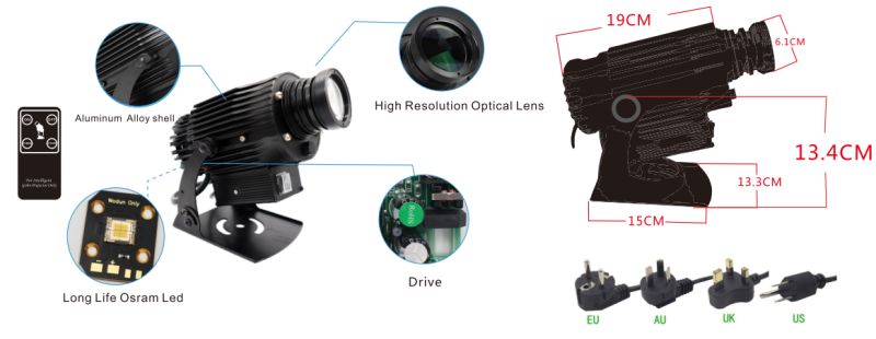 Projecteur gobo WT-RT8065 - Noble - LED rotatif extérieur 80W - Distance de projection 3-40m - IP65_1