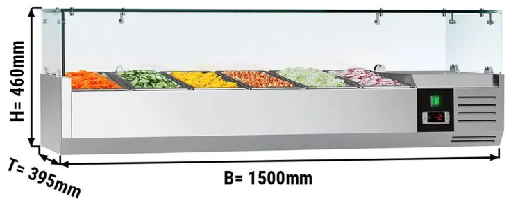 Saladette réfrigérée à poser 6 bacs gn 1/3 - vitrine à ingrédients de 150 cm_1