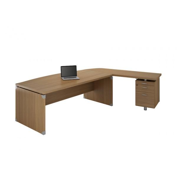 Bureau X time Stop avec retour et caisson - Quadrifoglio. - 244, Noyer canaletto, Droite_1