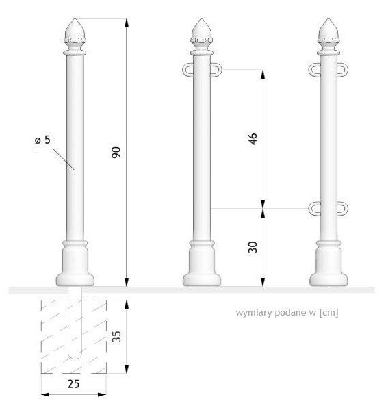 01.052.Sc - Potelets fixes Zano - Acier noir ou inoxydable - Hauteur 125cm - Poids 10kg_1