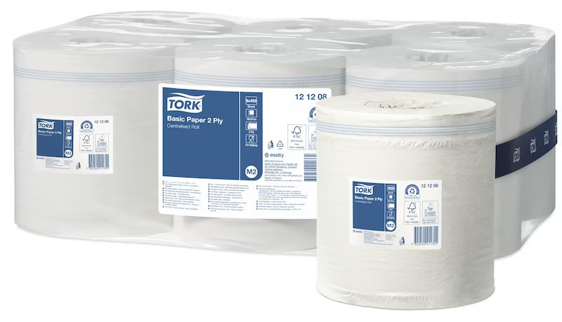 Tork bobine de papier d'essuyage 450f basic sans mandrin pour distributeur a devidage central systeme m2 paquet de 6 bobines (12_1