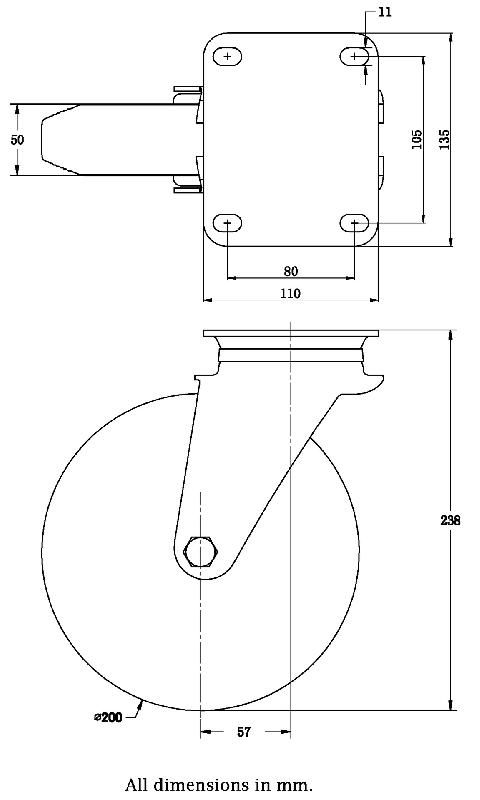 4 - Roues en caoutchouc de 200 mm Roulettes pour poubelles - pivotantes et pivotantes freinées 1100 litres_1