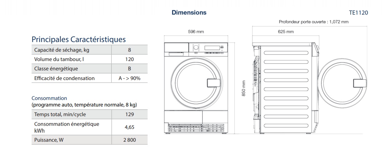 Sèche-linge professionnel myPRO TE1120 - Electrolux Professional - capacité 8 kg, idéal pour hôtels et petites structures_1