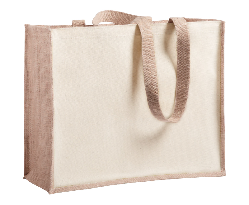 Sac shopping en jute laminée et coton laminé - anses longues - couleur naturelle - 185 gr_1