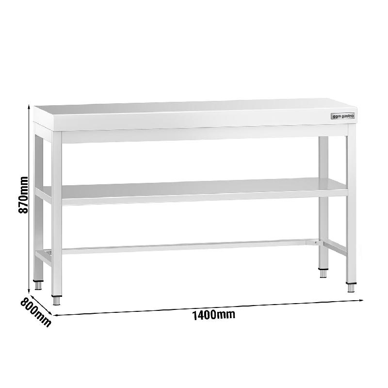 Table Inox de Travail Centrale Premium avec Etagère et Renfort - Profondeur 800 mm - 1400_1