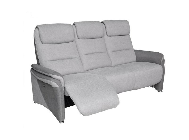 Canapé relax 3 places électrique ZILIA - tissu gris clair et gris foncé - têtières ajustables et tablette centrale_1