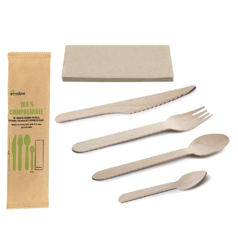 Kit 5/1 couverts fourchette + couteau + cuillère + serviette - par 100_1