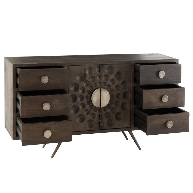 Buffet ethnique Wata - 6 tiroirs en bois de manguier marron avec motifs sculptés_1