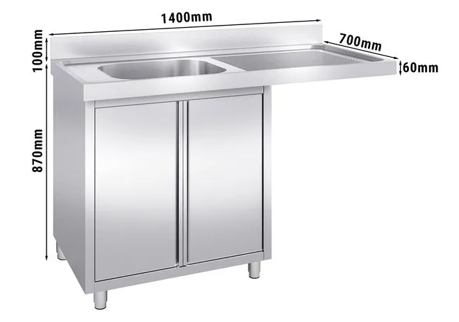 Plonge avec passage lave-vaisselle 140 x 70cm et placard - cuve à gauche l60 x p50 x h30 cm_1