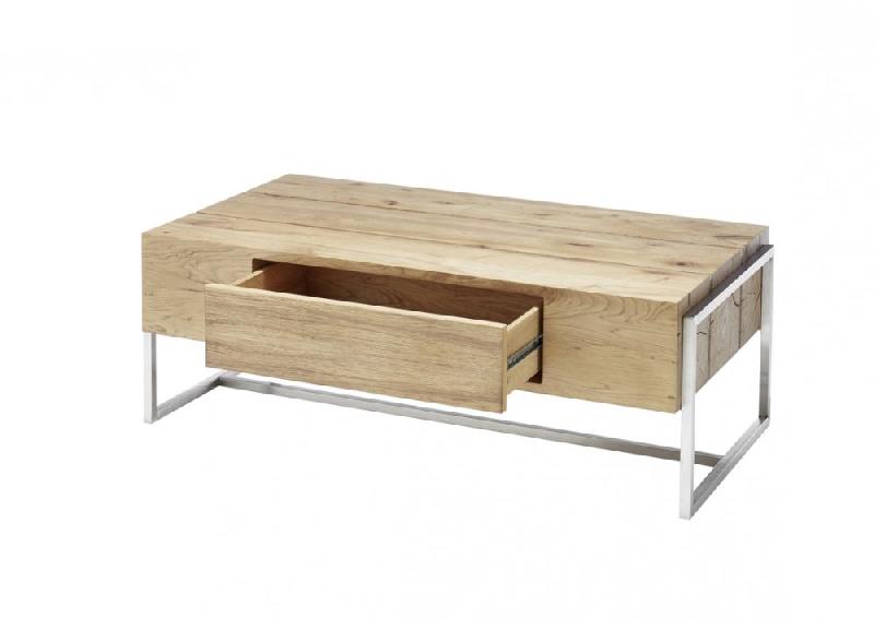 Table basse DARIO 110 x 60 cm - Chêne finition huilée avec 1 tiroir et piétement acier brossé_1