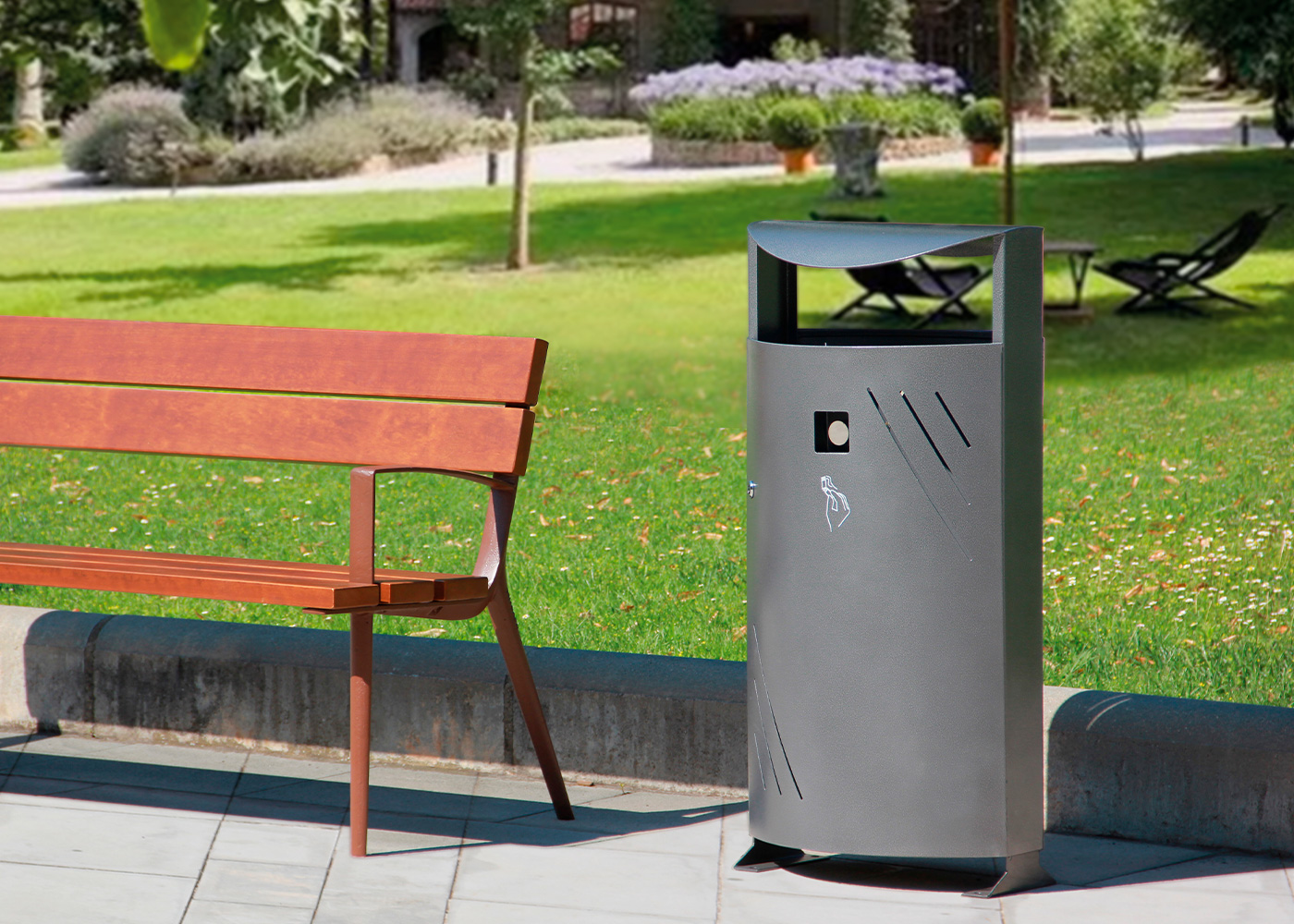 Poubelle publique Titan PA684 - acier zingué avec cendrier intégré et système de fixation_1