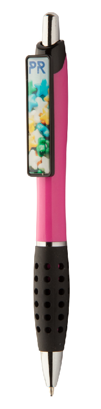 Stylo bille en plastique - grip caoutchouc - clip personnalisable en doming - encre bleue - couleur fuchsia_1