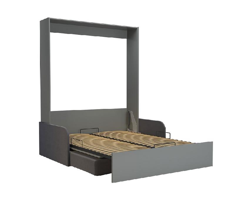 Armoire lit escamotable Dynamo Sofa - canapé avec accoudoirs tissu gris - couchage 160x200 cm_1