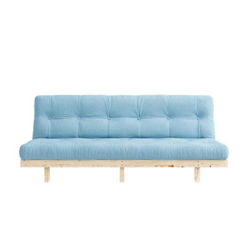 Banquette convertible futon LEAN - Pin massif bleu ciel - Couchage confortable 130x190 cm_1