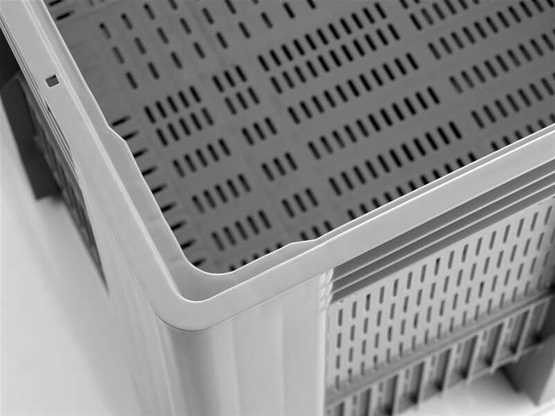 Caisse-palette monobloc 1000x1200 ajourée à pieds grise - CPP1012/SB3/9P/A/G - PEHD vierge alimentaire_1