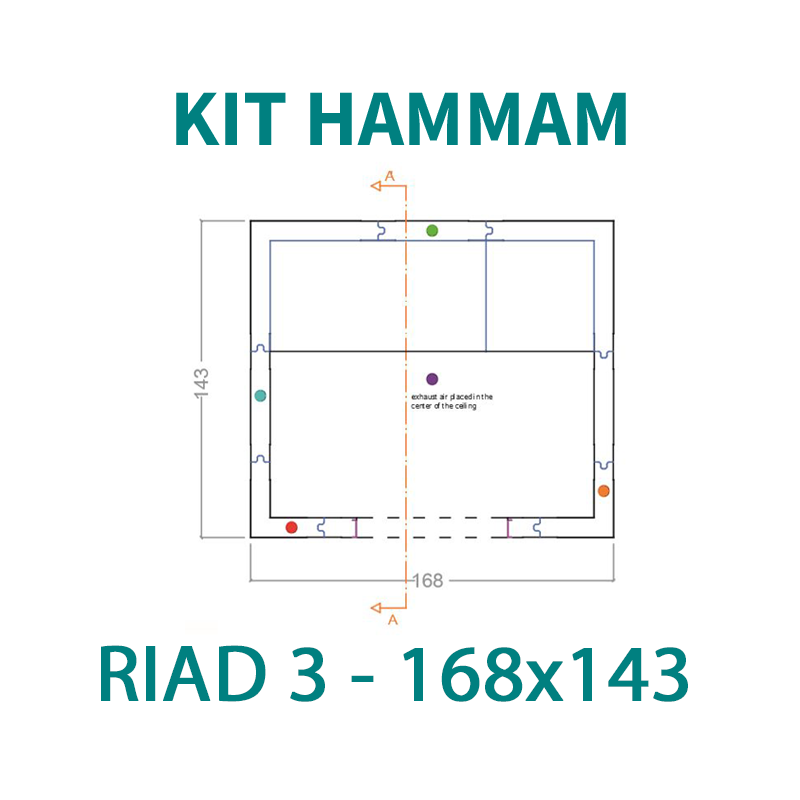 KIT CABINE HAMMAM À CARRELER RIAD 3 - 168X143 - 3 PLACES_1