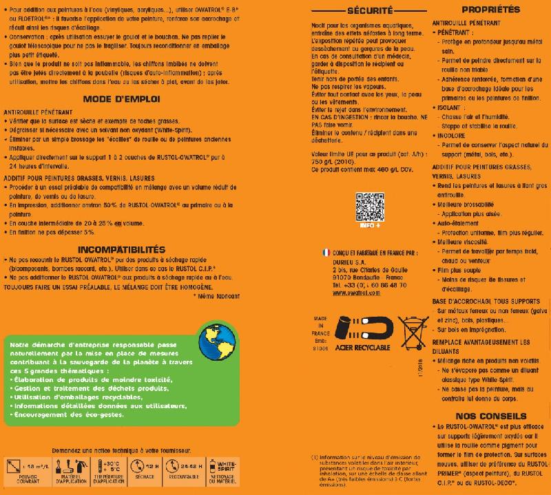 Protection antirouille extérieur / intérieur - Rustol OWATROL, incolore, 0.5 L - Fixe et stoppe la rouille, base d'accroche avant peinture_1