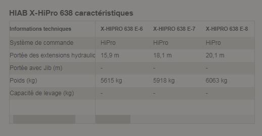 Grue auxiliaire X-hipro 638 avec portée horizontale jusqu'à 33,7 mètres