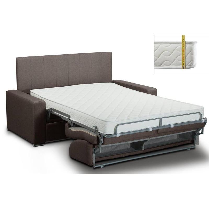 Canapé-lit 4 places - ouverture express - lattes 160 cm - matelas 16 cm - tête de lit intégrée - microfibre marron_1