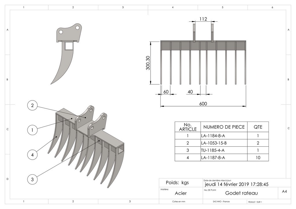 Godet râteau pour le tri des cailloux et des matériaux inertes du terrain - hho_1