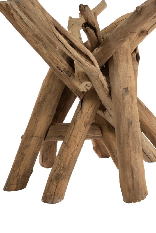 Table ronde nature SEVA - Plateau en verre - Piètement branches bois naturel - Ø128 cm_1